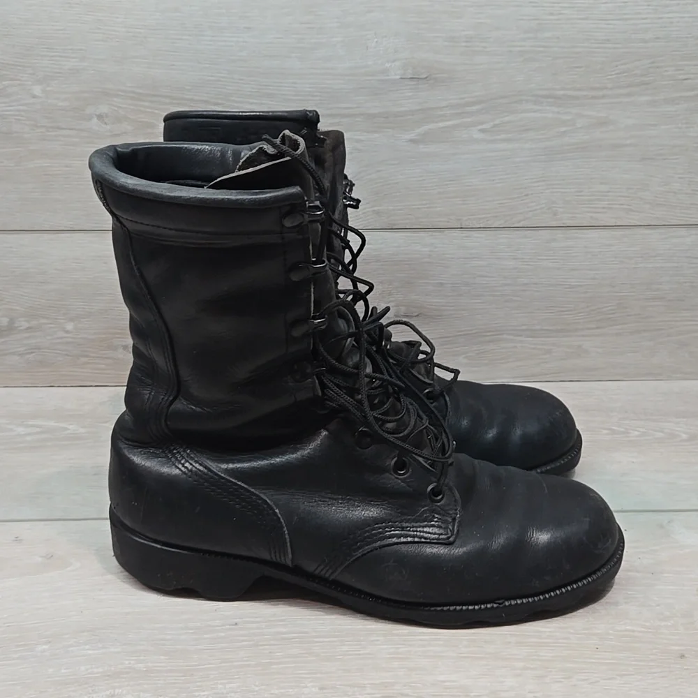 Military Mens Black Leather Lace-Up Combat Boots Shoes Sz 8.5R